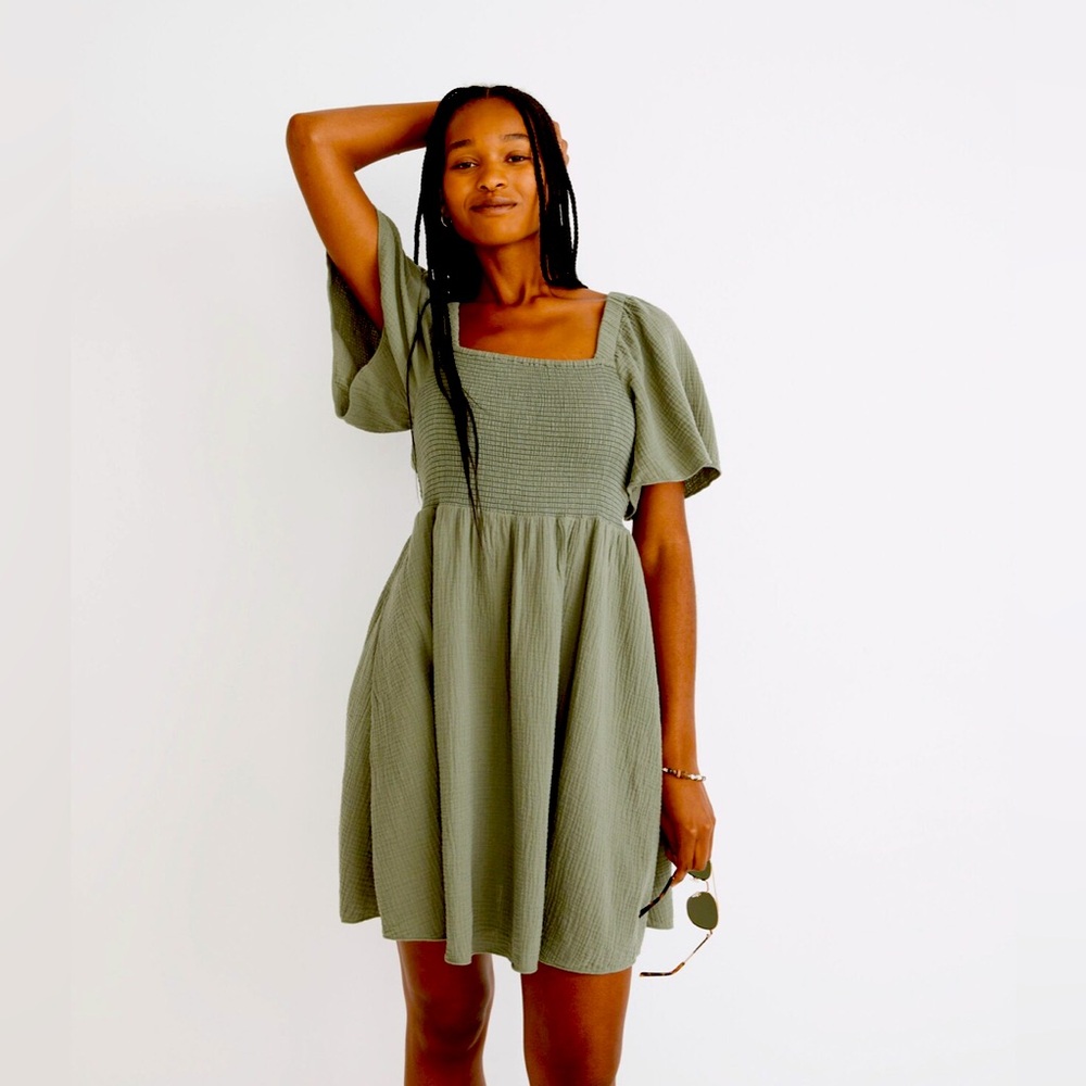 Madewell Lightspun Lucie Smocked Tie-Back Mini Dress
